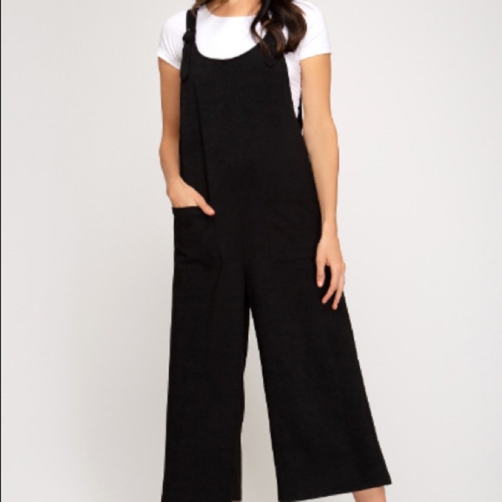 She + Sky Women’s Black Twill Culotte Jumpsuit, Size Small